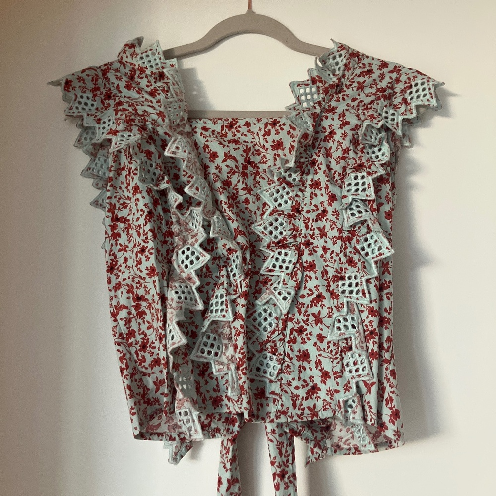 Anthropologie Blue Tassel Trina Bow Blouse